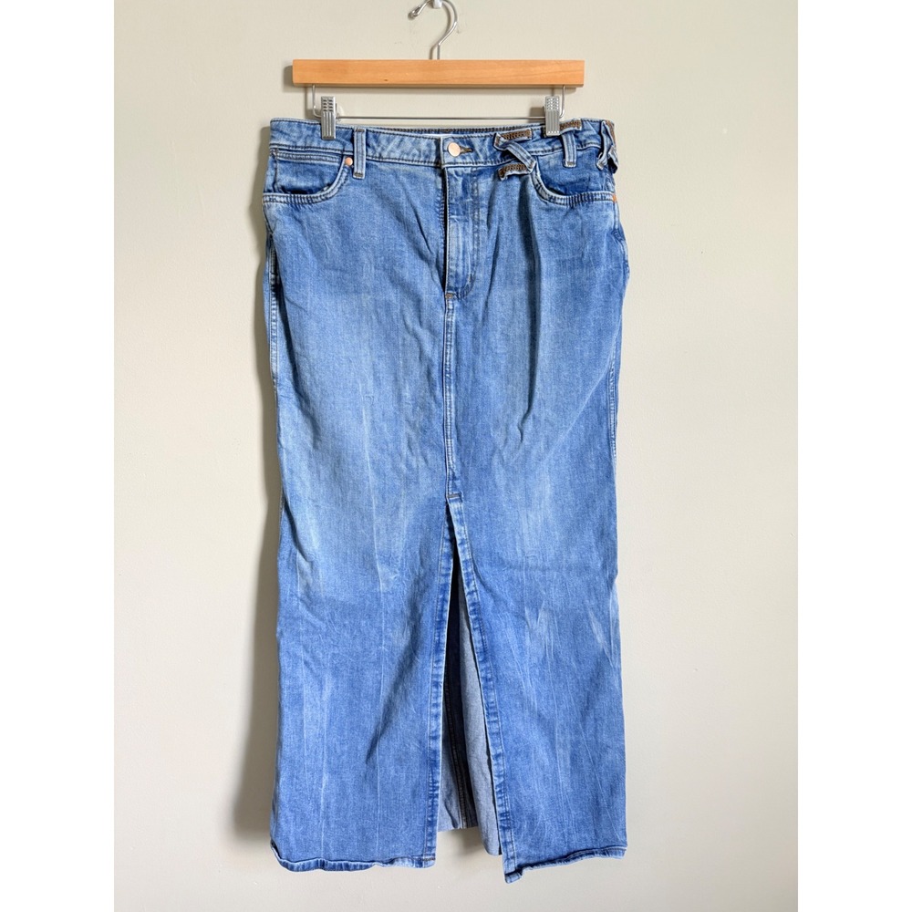 Wrangler Staud Denim Maxi Skirt Light Wash Front Slit Western Women's Size 30 - Picture 3 of 7